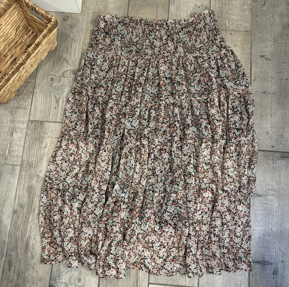 Lauren Ralph Lauren Floral Maxi Skirt XL Smocked Waist Boho Cottagecore Flowy